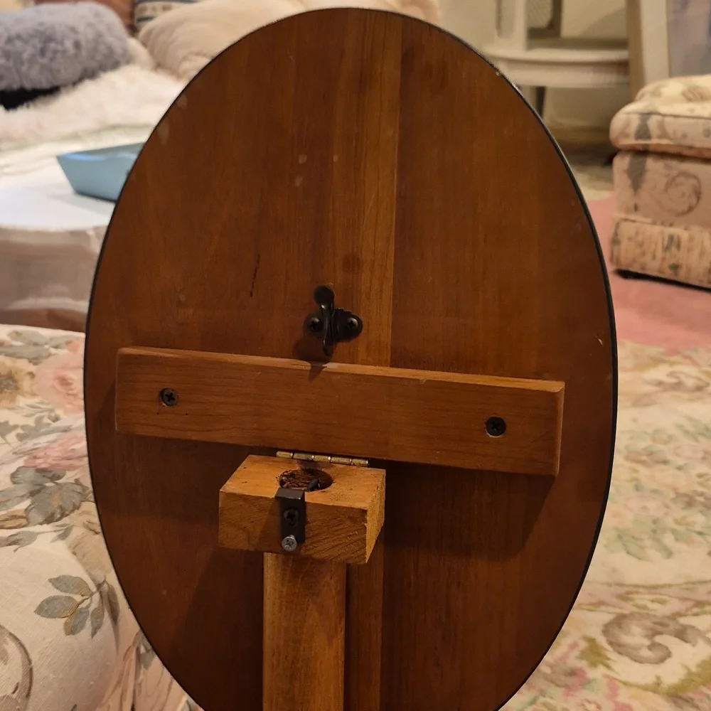 Vintage Wooden Hand-Painted  Oval Cottage Country Scene Tilt Tea Table